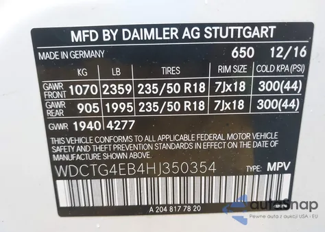 2017 Mercedes-Benz Gla 250 z USA, uszkodzony, nr VIN WDCTG4EB4HJ350354